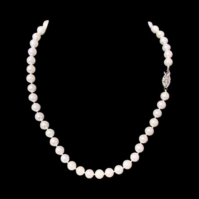 Fine Quality 7.5 mm Japanese Akoya Pearl Strand Necklace with a 14k White Gold clasp and a length of 16" Certified $2,950...