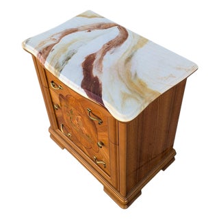 Late 20th Century Italian Provincial Marquetry Nightstand With Faux Marble Top For Sale