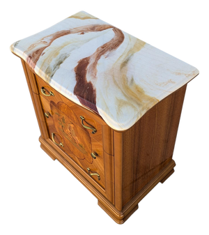 Late 20th Century Italian Provincial Marquetry Nightstand With Faux Marble Top