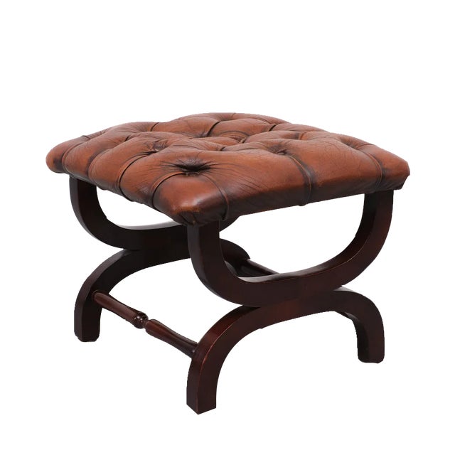 English Country House Style Padded Leather Ottoman, 1965 For Sale