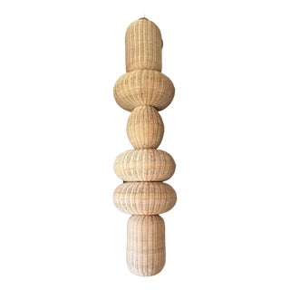 Column Pendant Light in Rattan For Sale