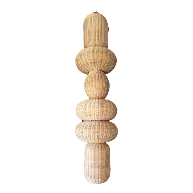 Column Pendant Light in Rattan For Sale