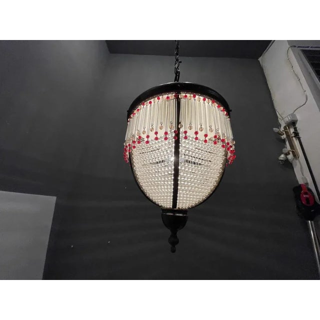 Vintage crystal beaded light pendant with murano glass drops 1950s. height including chain and ceiling canopy 110 cm....