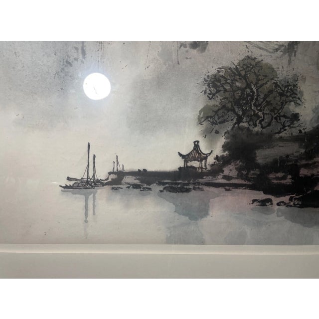 1990s Large Vintage 1992 Original Chinese Ink Watercolor Mountain Landscape Painting For Sale - Image 5 of 17