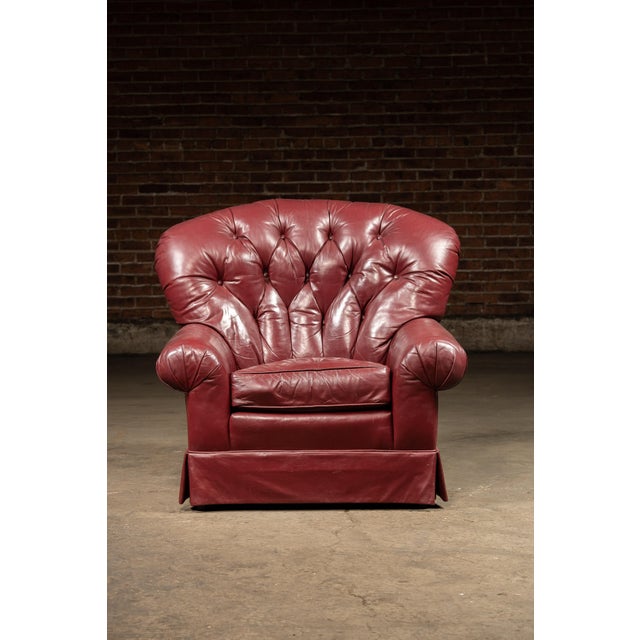 Mid 20th Century Vintage Tufted Leather Churchill Chair With Ottoman in Burgundy For Sale - Image 5 of 11