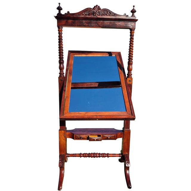 Antique Tilting Floor Mirror in Mahogany with Beveled Glass, 1870 For Sale - Image 3 of 18