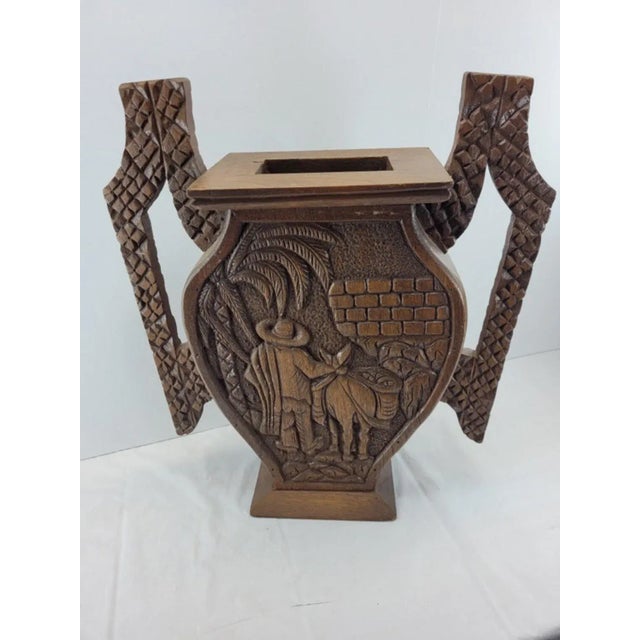 1970s 1970s Tribal Hand-Carved Wood Vase Urn For Sale - Image 5 of 9
