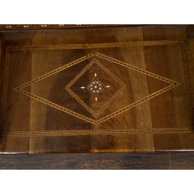 Moorish Style Moroccan 1900s Armchair with Mother of Pearl Geometric Inlay For Sale - Image 4 of 12