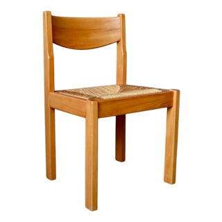 French Brutalist Chairs in Elm and Straw from Maison Regain, 1970s For Sale
