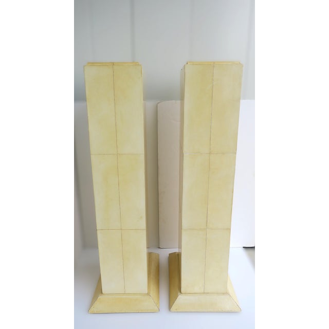 Animal Skin Postmodern Pedestals Columns Goatskin Karl Springer Style, Pair For Sale - Image 7 of 13