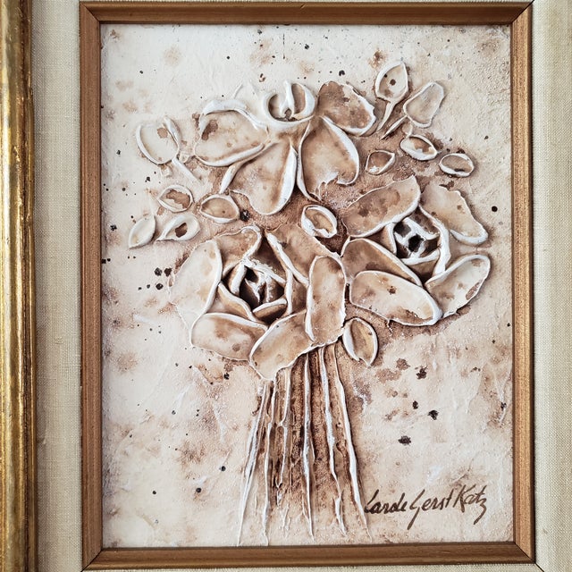 1980s Carole Gerst Katz Textured Floral Art Impasto Oil Painting in Ornate Gold Gilted Wood Frame Signed For Sale - Image 6 of 18