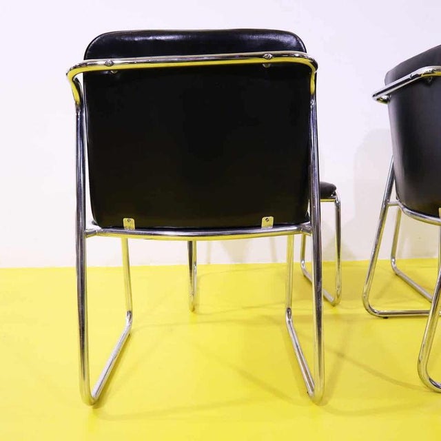 Black Chrome Metal Chairs with Black Faux Leather, Set of 4 For Sale - Image 8 of 11
