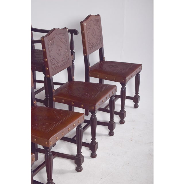 Wood Chairs with Studded Leather Backs and Seats, Set of 8 For Sale - Image 7 of 12