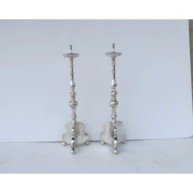 19th Century European Bronze Silver Plated Pricket Sticks Ball feet - A Pair For Sale - Image 12 of 13