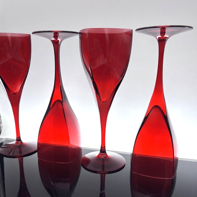 Mikasa Mikasa Panache Ruby Red Wine Glasses – Set of 4 Square Bowl Stemware, French Crystal For Sale - Image 4 of 9