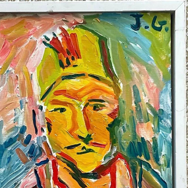 Vintage Fauvist Signed Original Oil Portrait Painting on Board For Sale In West Palm - Image 6 of 12