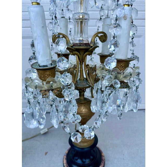 French Antique Girandole Candelabra Crystal Chandelier Table Lamps - a Pair For Sale - Image 11 of 18