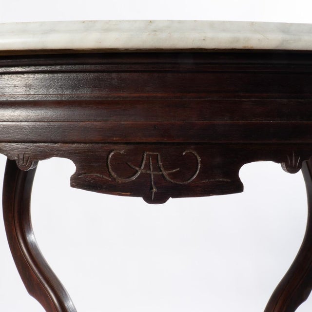 Oval Victorian Walnut Marble Top Table For Sale - Image 15 of 17