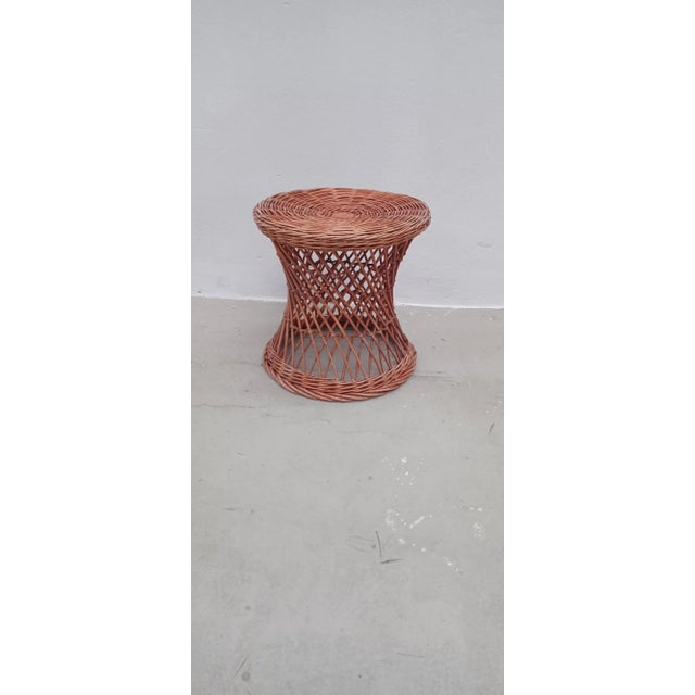 Tan Low Vintage Rattan Stool For Sale - Image 8 of 9