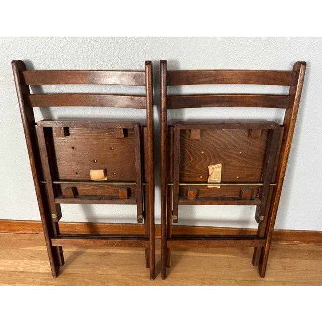 Mid 20th Century Folding Chairs by Nevco Furniture Corp., Red Vinyl & Walnut Finish — Set of 2 For Sale - Image 9 of 11