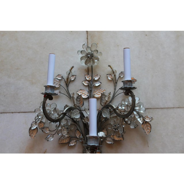 Maison Baguès Monumental Signed Maison Bagues France Crystal Floral Bouquet Wall Sconces a - Pair For Sale - Image 4 of 12