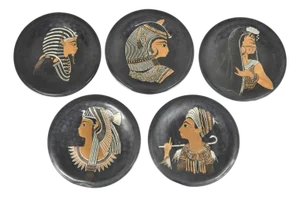 Vintage Egyptian Style Copper & Brass Wall Hanging Decorative Plates - Set of 5
