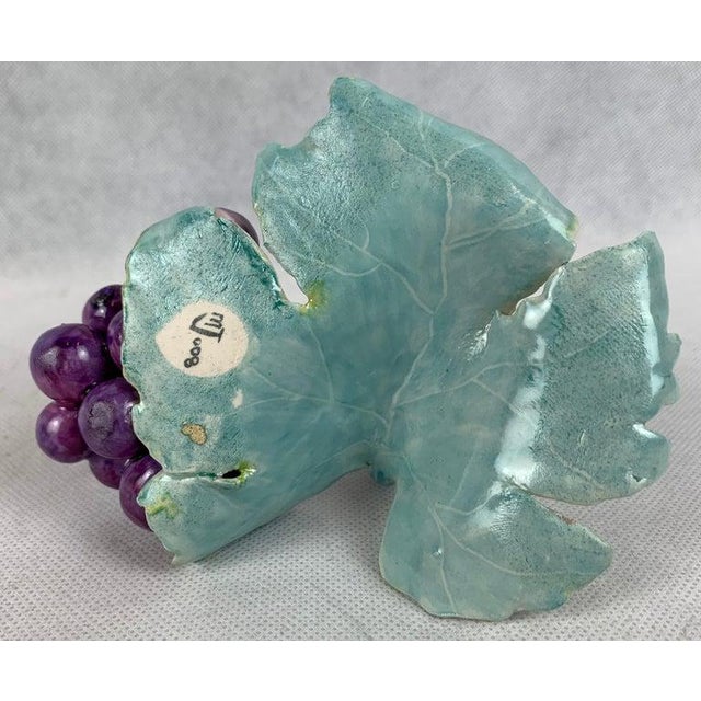 Ceramic Artisan Crafted/Hand Painted Porcelain "Grapes on a Leaf”. For Sale - Image 7 of 10