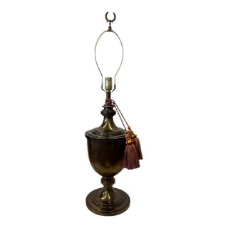Vintage Stiffel Brass Trophy Lamp With Red and Gold Tassels For Sale