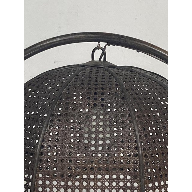 Brown Dutch Faux Bamboo and Rattan Webbing Side Table with Integrated Hanging Lamp For Sale - Image 8 of 18