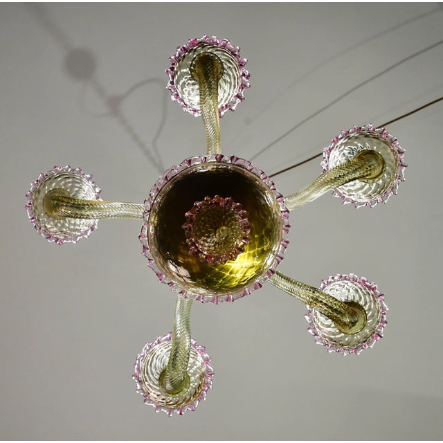 1950s Pretty Venetian Chandelier, Pink and Gold Glass, 1950s For Sale - Image 5 of 15