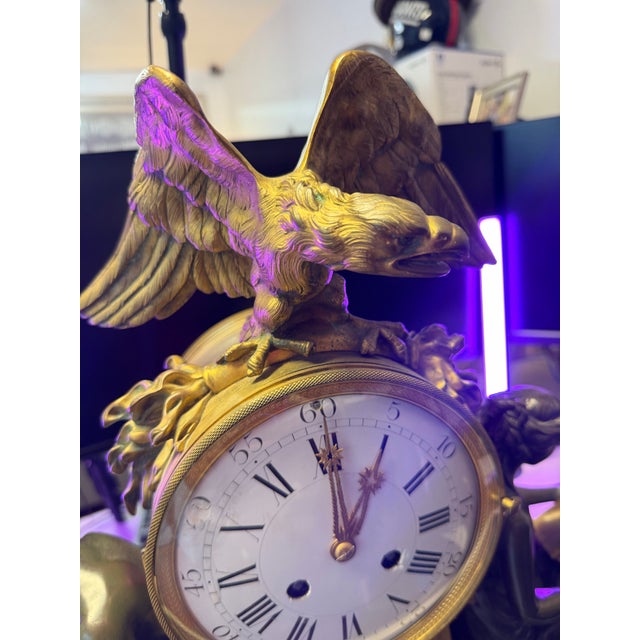 Fine Quality French Gilt and Patinated Bronze Mantel Clock With Marble Base For Sale - Image 4 of 11