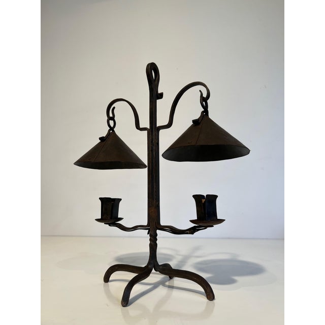 1950s Wrought Iron Candlestick with 2 Lights For Sale - Image 6 of 12