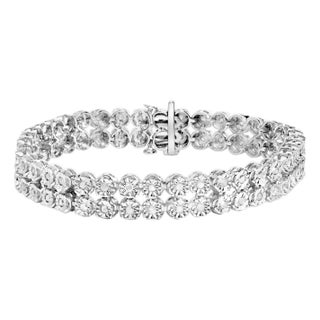 .925 Sterling Silver 2.0 Cttw Miracle Set Diamond 2 Row Link Bracelet - 7" Inches For Sale