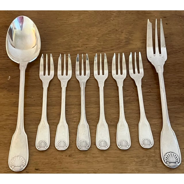 Metal Christofle Silver Plated Vendome Pattern Flatware Dessert Set of 8 For Sale - Image 7 of 15