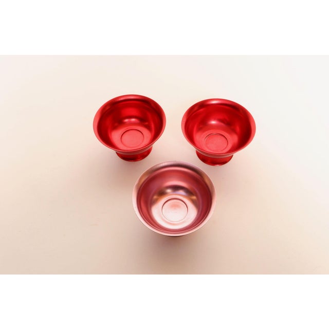 Set of Three Mid-Century Modern Red and Pink Anodized Aluminum Sherbets / Bowls For Sale - Image 4 of 13