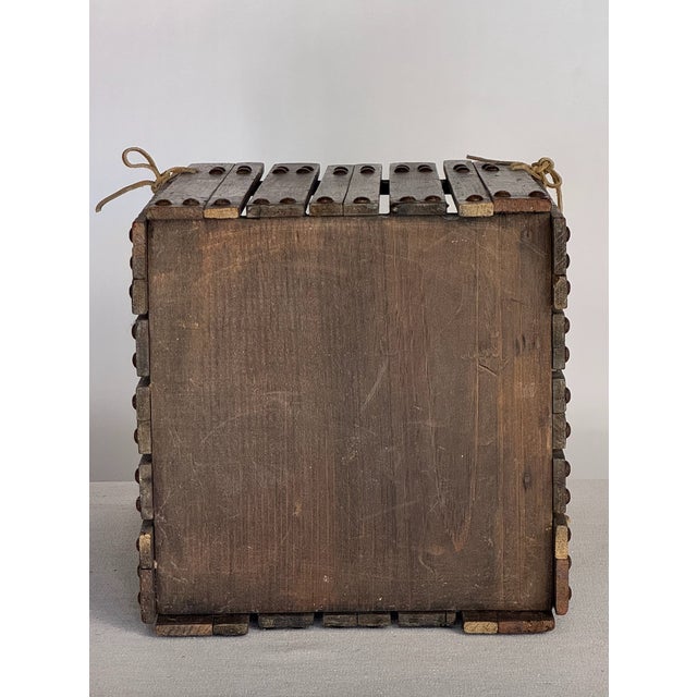 Early 20th Century 1900s Antique Wooden Basket With Brass Nailheads and Leather Ties For Sale - Image 5 of 6