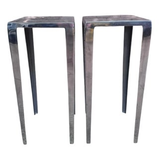 Mid 20th Century Vintage Industrial Tall Metal Side Tables - Pair For Sale