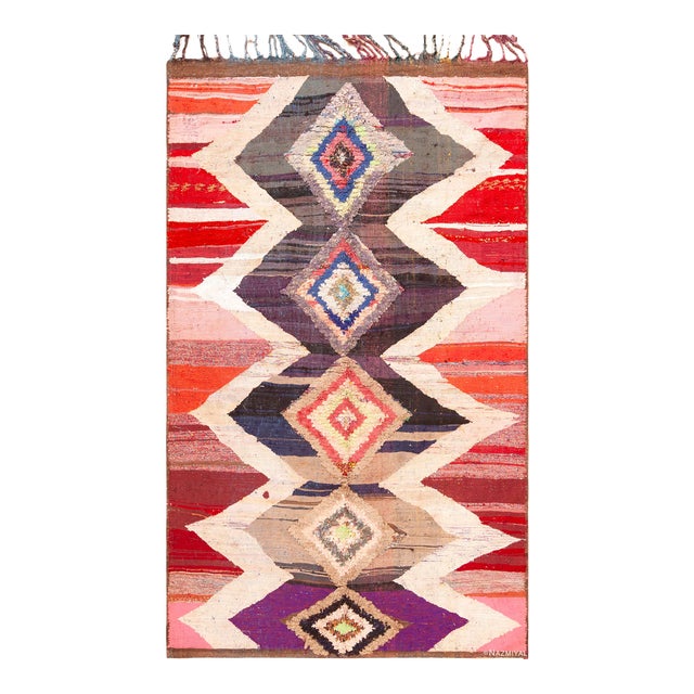 Nazmiyal Collection Vintage Moroccan Boucherouite Geometric Rug For Sale