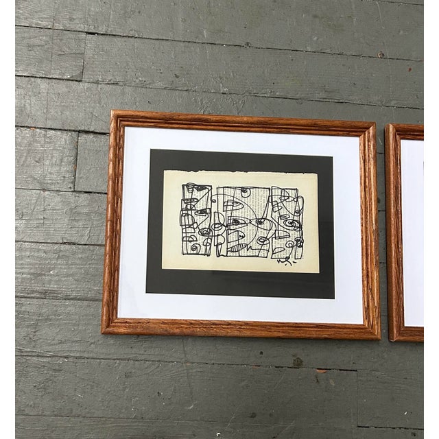 Abstract Contemporary Three Original Wayne Cunningham Abstract Marker Drawings on Vintage Book Pages- Set of Three For Sale - Image 3 of 6