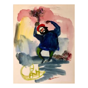 Ervin B. Nussbaum, Modernist American Judaica Painting Purim, Dancing on Haman