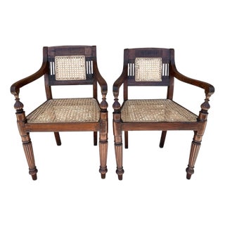 19th Century Pair of Anglo Indian Hand Carved Padouk Armchairs For Sale