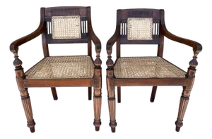 19th Century Pair of Anglo Indian Hand Carved Padouk Armchairs