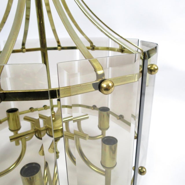 Brass & Smoked Glass Ceiling Lamp, 1970s For Sale - Image 4 of 8