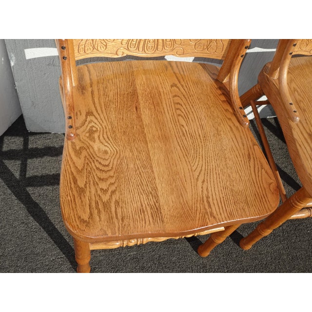 Set of Four Vintage Golden Oak Pressed Back Dining Room Chairs ~ French Country For Sale - Image 9 of 15