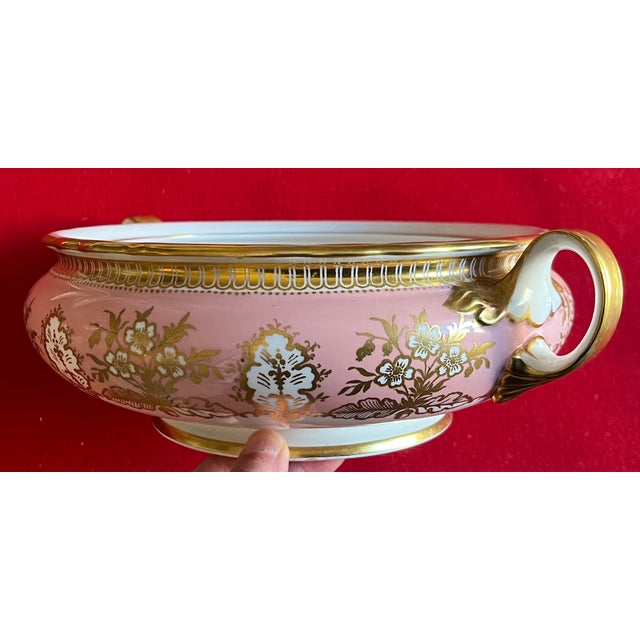 Pink Aynsley Pink & Gold Foliage English Bone China Porcelain Soup Tureen or Vegetable Serving Dish For Sale - Image 8 of 18