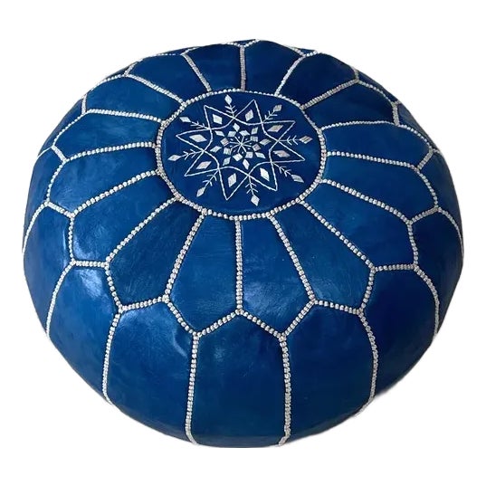 Contemporary Moroccan Leather Pouf Ottoman Cover For Sale