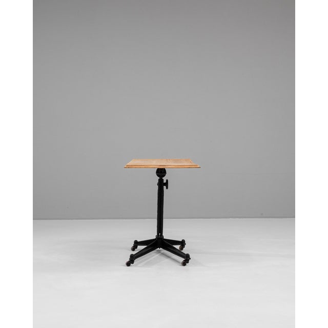 Brown 1920s French Cast Iron Folding Table With Wooden Top On Wheels For Sale - Image 8 of 12