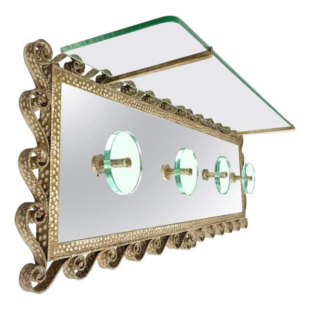 Iron Mirror Glass Coat Rack Stand by Pier Luigi Colli for Cristal Art, Italy, 1950s For Sale