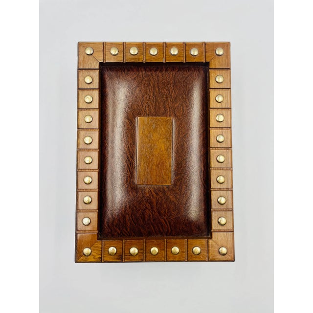 Mid-Century Solid Wood & Leatherette Inlay Box For Sale - Image 4 of 13