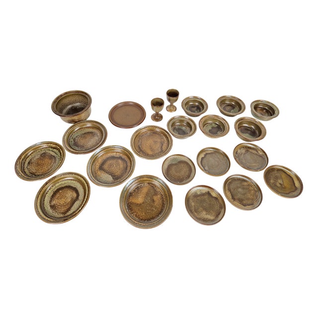 Vintage Arts & Craft Pottery Tableware Set by Gert De Rijk, 1976, Set of 22 For Sale